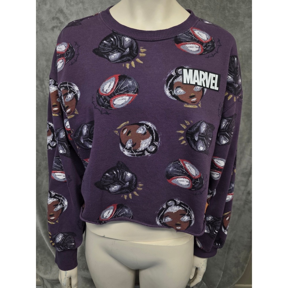 Marvel Purple Cropped Sweatshirt Black Panther Storm Miles Morales Women Large